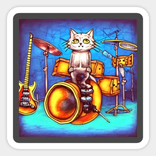 A Cat Sitting On It's Drum Kit Sticker